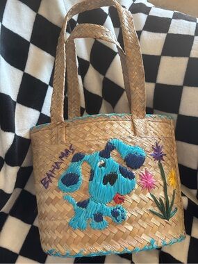 Handwoven Straw Tote with Blues Clues Puppy